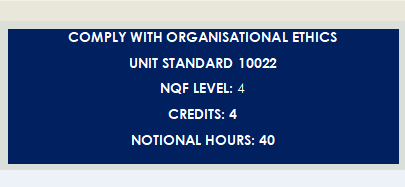 Comply with Organizational Ethics- NQF LEVEL: 4 CREDITS: 4-image